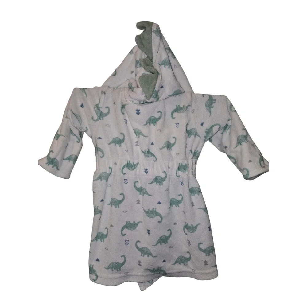 Just One You by Carters‎ Baby Dinosaur Hooded Terry Cloth Robe White Green 0-9M